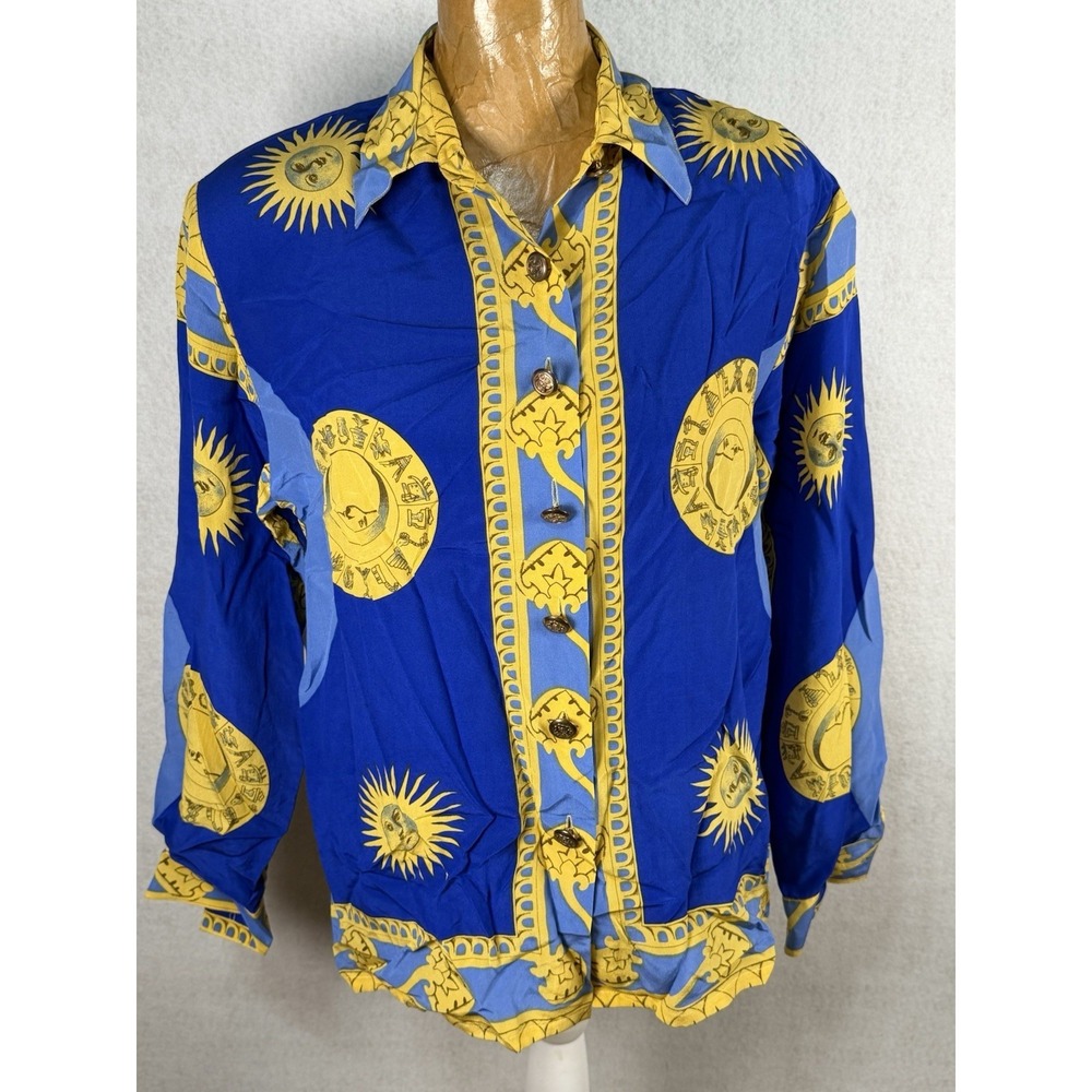 Vtg 90s Y2K Whimsigoth Celestial Zore 100% Silk Women's Baroque Blouse Sz Small